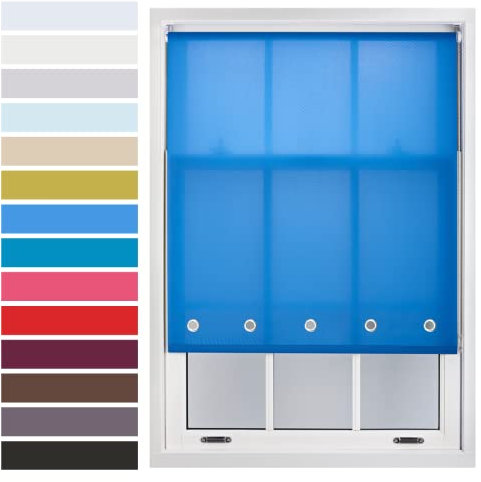 FURNISHED Quality Roller Blinds for Windows with Chrome Round Eyelets Easy-install Custom Size + Metal Fittings, Blue Up to 120W x 165H cm