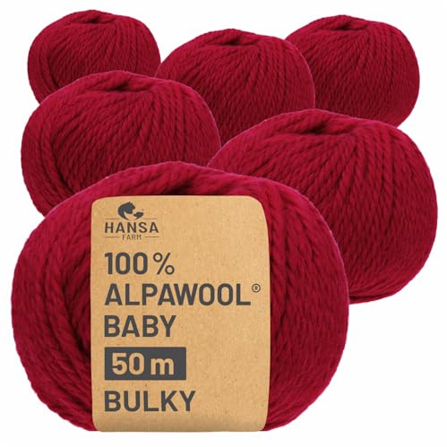 HANSA-FARM | 100% Baby Alpakawolle in 50+ Farben (kratzfrei) - 300g Set (6 x 50g) - weiche Alpaka Wolle zum Stricken & Häkeln in 6 Garnstärken by Hansa-Farm - Weinrot (Dunkel-Rot)