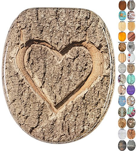 Sanilo Abattant WC, Grande sélection de lunettes de toilette en bois, Finition de haute qualité, Charnières robustes, Fixation facile (L`Amour vrai)