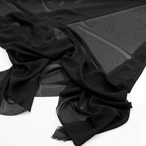 TOLKO Chiffon Stoff Meterware für Rock Bluse Tücher | Halb transparent knitterarm weich fallend | leicht wie Tüll Voile | Dekostoff für Gardine Vorhang Sichtschutz Stoffe zum Nähen Meterware (Schwarz)