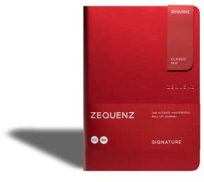 Zequenz Classic 360 Signature Series, B6 Medium, Rot, Softcover, 12,7 x 17,8 cm, 200 Blatt/400 Seiten, 70g/m², kariert, weißes Papier, minimalistisch, Büro & Freizeit