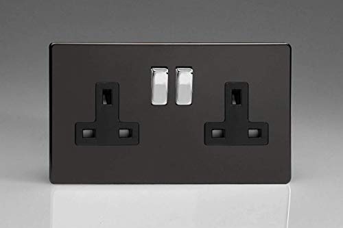 Varilight 2-Gang 13A Double Pole Switched Socket Premium Black