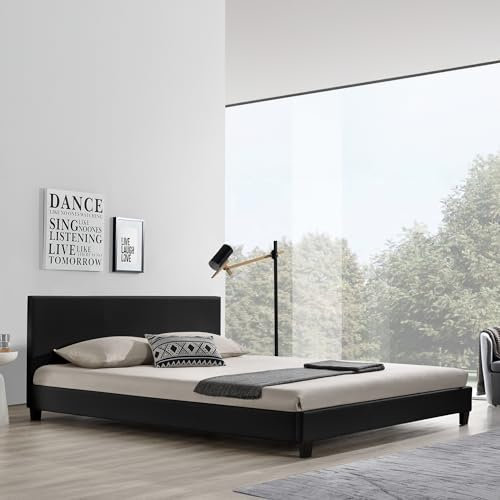 Corium Polsterbett 180 x 200cm schwarz mit Kunst Leder Kunstlederbezug Modern mit Stecklattenrost