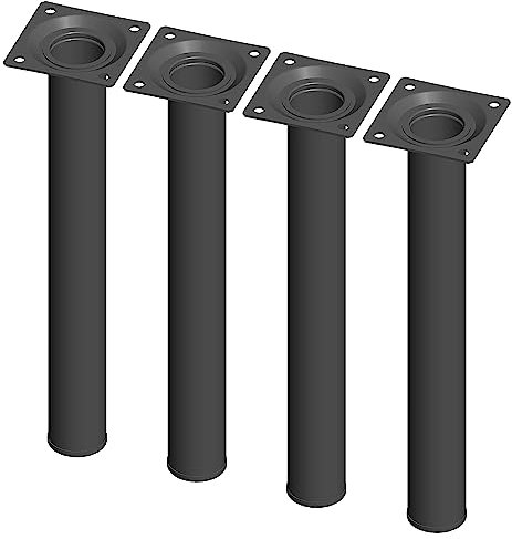 Element System 4 Stück Stahlrohrfüße rund, Tischbeine, Möbelfüße inklusive Anschraubplatte, Länge 25 cm, Durchmesser 30 mm, 4 Farben, 11 Abmessungen, schwarz, 11100-00026