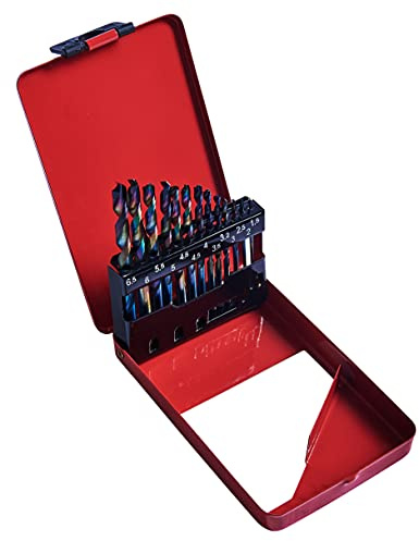 Amtech 13 Piece HSS Drill Bit Set with Titanium Nitride Coating, 1.5 6.5 mm, Plastic Storage Case Included