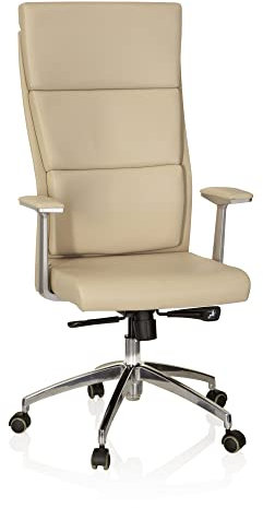 hjh OFFICE 600420 Chefsessel Monza 20 Leder Beige Bürostuhl gepolstert, hohe ergonomische Rückenlehne
