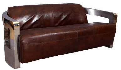 Design-Clubsofa Mars 3 Sitzer Chrom und Vintage-Leder Vintage Cigar (Dunkelbraun) Echtleder Sofa