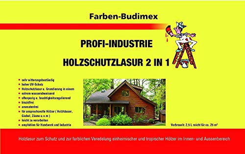 2 L Farben-Budimex Holzschutzlasur 2 in 1 ,schützt Ihr Holz gegen Schimmelpilze u. Bläue, enthält einen Holzschutzgrund, Farbton Nussbaum