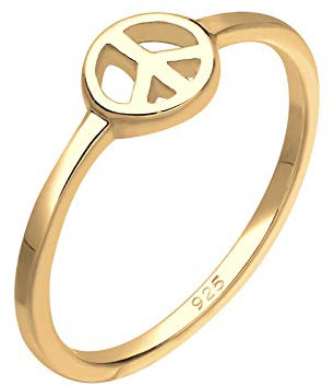 Elli Ring Damen Statement Peace Symbol in 925 Sterling Silber Vergoldet