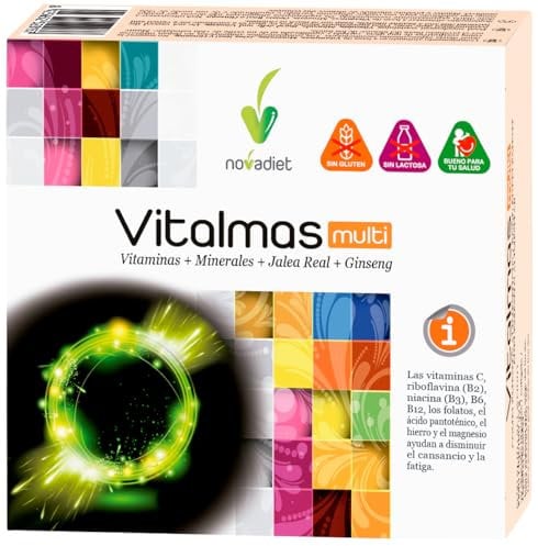 Novadiet - VITALMAS MULTI Cápsulas con Vitamina C, B2, B3, B6, B12, Minerales, Jalea Real y Ginseng - Mejora Rendimiento Físico y Mental - Reducción del Cansancio y la Fatiga - 30 Cápsulas Blandas