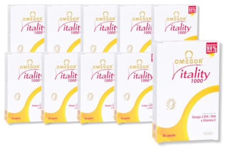 Omegor Vitality 1000 – Nahrungsergänzungsmittel mit 90% Omega 3 in Triglyceridform – Vitamin E – Für ein gesundes Herz, Sehvermögen und Gehirn – Blisterverpackung – IFOS – 30 x 10 Kapseln