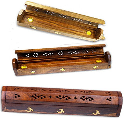 Simply Essential Holz Räucherstäbchen Räucherstäbchen Kegel Halter Smoke Box + 10 Räucherkerzen von