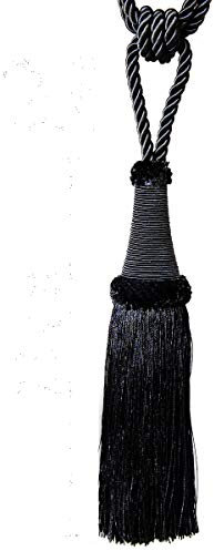 Mosel Avenue Art & Gobelin Studio (DE) Raffhalter 65 cm mit Kordel Quaste 22 cm Schwarz Schmuckquaste Gardinen Vorhang Gardinenhalter Quaste Halter für Gardinen Barock Design