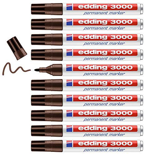edding 3000 Permanentmarker - dunkel-braun - 10 Stifte - Rund-Spitze 1,5-3 mm - schnell trocknender Permanent Marker - wasserfest, wischfest - für Karton, Kunststoff, Holz, Metall - Universalmarker