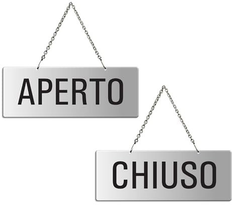 Cartello Aperto-Chiuso 17,5x6,5cm Alluminio anondizzatto con catena in metallo 31212-E