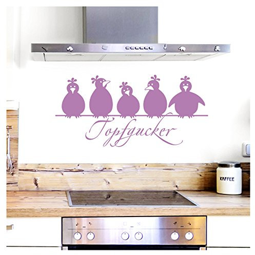 Grandora Wandtattoo Topfgucker 5 Vögel I Flieder 30 x 14 cm I Küche Spruch Zitat Aufkleber selbstklebend Wandaufkleber Wandsticker W862