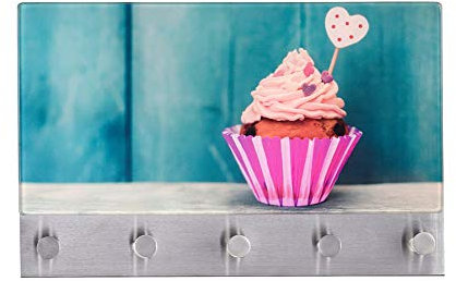 Wenko 50412100 Hakenleiste Cupcake - 5 Haken, magnetisch, Gehärtetes Glas, 19 x 30 cm, mehrfarbig