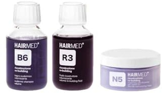 HAIRMED B6 R3 N5 Trattamento Ricostruzione per capelli: shampoo eudermico, fluido ricostruttore e maschera essenziale 100+100+100ml