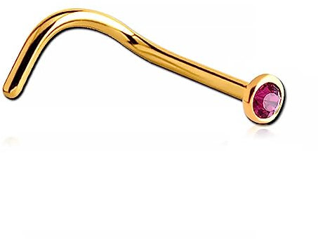 Inoki - Pendiente de nariz chapado en oro de 18 quilates, cristal austríaco, 2,25 mm - Espesor 0.8 mm, Longitud 6.5 mm, Elemento 2.35 mm - Fucsia