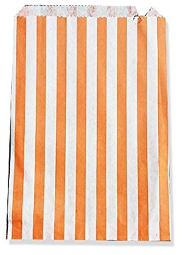 100 x ORANGE STRIPED/STRIPE PAPER CANDY BAGS - 5 x 7 / 12.7 x 17.8cm / 127 x 178mm