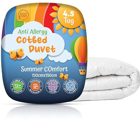 Rohi 4.5 Tog Cot Bed Duvet – Microfibre Anti-Allergy Toddler Duvet – Lightweight, Breathable & Ultra Comfy Baby Quilt 120cm x 150cm
