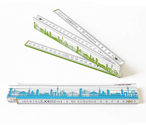 44spaces Zollstock Düsseldorf Motiv, Papa Geschenkidee Vatertagsgeschenk personalisiert Geburtstagsgeschenk Vater Tochter Handwerker Holz Werkzeug 2 m grün/blau