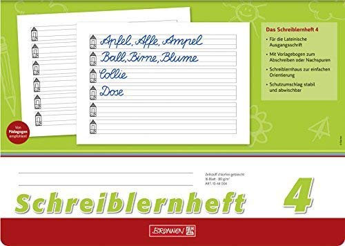 Schreiblernheft 4, A4 quer, 16 Blatt - Brunnen - 10-44 004 - Lineatur 4 / Nr. 4 - mit Rand, Untergrund weiß