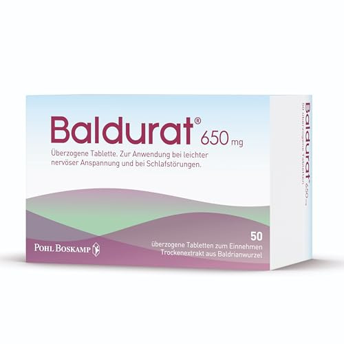 Baldurat bei Schlafstörungen und Unruhezuständen: Baldrian Tabletten 650 mg, hochdosiert und pflanzlich, ohne Gewöhnungseffekt oder Risiko einer Abhängigkeit, ab 12 Jahren, 50 Stk.