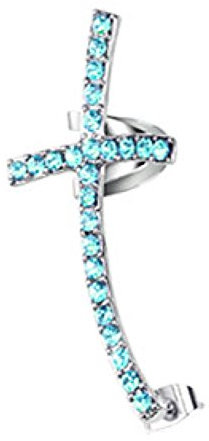 Mianova Knorpel Schmuck Ohrklemme Ohrring Ohrstecker Helix Cartilage Piercing ear cuff mit Kristall Kreuz - linkes Ohr - Aqua
