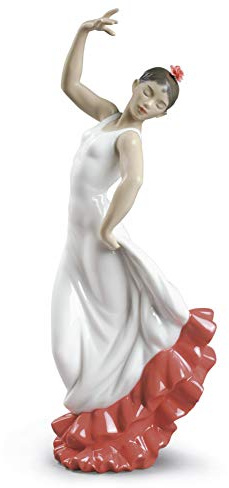 NAO Spanische Kunst - Weiß und Rot. Dekorative Skulptur Einer Flamenco-Tänzerin aus glänzendem Porzellan. Ornamentale Flamenco-Tanzskulptur in Farbtönen zur Wohnungsdekoration