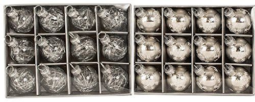 Geschenkestadl 24 Weihnachtskugel Glas Silber glänzend Schneeflocke Lametta Christbaumschmuck Ø 3 cm Baumschmuck Anhänger