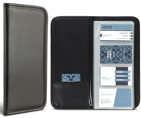 Samsill Professional Business Card Organizer with Padded Cover, Card Holder for 160 Cards, Black