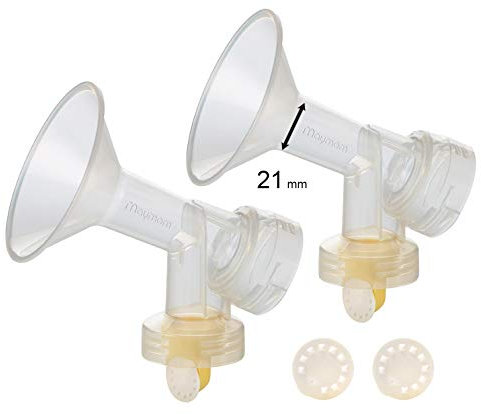 Protector de pecho pequeño de una pieza de 21 mm 2x con válvula y membrana para extractores de leche Madela; Reemplazo para el protector de pecho PersonalFit 21 y el conector Personal Fit de Madela; Hecho por Maymom