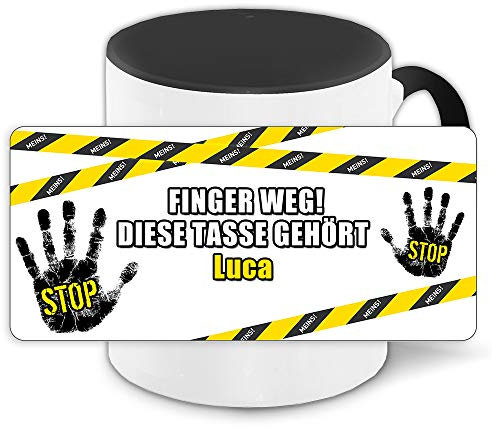 Büro-Tasse mit Namen Luca und schönem Motiv - Nr. 3 - Finger weg, diese Tasse gehört .., Farbe: schwarz