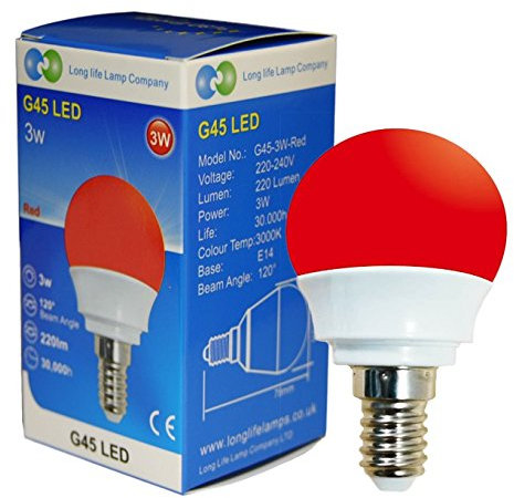 Long Life Lamp Company 3W RED LED Golf Ball E14 Small Edison Screw with New Technology Mini Globe Golfball