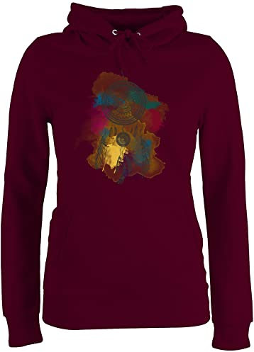 Pullover Damen Hoodie Frauen - Sprüche Statement - Traumfänger Wasserfarbe Dreamcatcher Watercolor - M - Burgundrot - Statement-Pullover mit Aufschrift Feder Pulli Statements Federn sprüchen