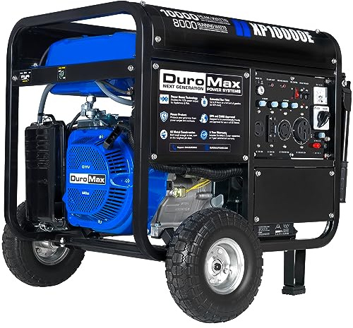 DuroMax XP10000E 10,000-Watt Gas Powered Portable Generator - Electric Start, Whole Home Backup Power, Transfer Switch Ready, RV & Emergency Ready