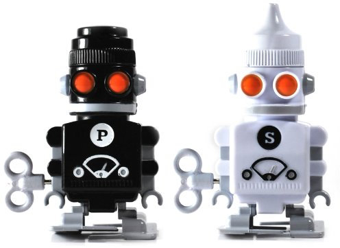 SUCK UK Aufziehroboter Salz- und Pfefferstreuer, Küchengerät, Salzstreuer, Pfefferstreuer, Robote, Aufziehen, Aufziehbare Roboter, Pfeffermühle