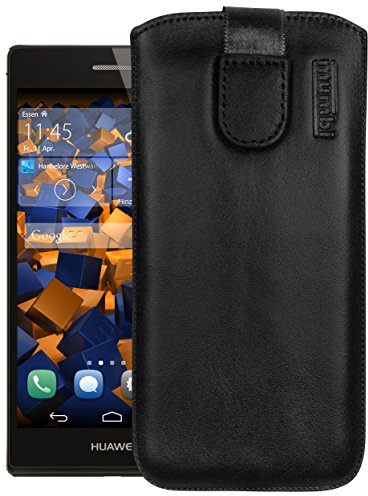 mumbi Echt Ledertasche kompatibel mit Huawei Ascend P7 Hülle Leder Tasche Case Wallet, schwarz
