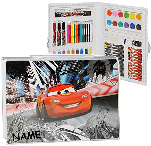 alles-meine.de GmbH 68 TLG. Set__ Stifte-Koffer - Cars Lightning McQueen - incl. Name - Malkoffer mit Stiften + Öl Pastellkreide + Ausmalbilder + Wasser Farben + Wachsmal FA..