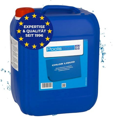 PoolsBest Chlor Flüssig 12kg - Anorganisches Chlor-Reinigungsmittel mit 13% Aktiv-Chlor - hochwertiges Flüssigchlor zur Desinfektion - Poolpflege ohne Cyanursäure - Natriumhypochlorit Poolreiniger