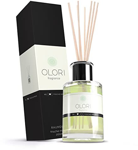 Raumduft Minze - Diffuser mit Duft-Stäbchen - Duftöl mit ätherischen Ölen neutralisiert Tabakgerüche - 100% Natürlich frischer Duft - Lufterfrischer für die Wohnung extra langanhaltend (Glas 200ml)