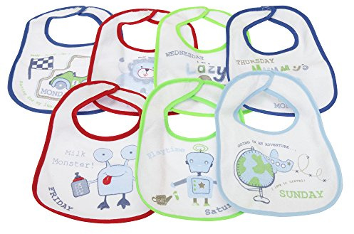 Baby Patterned 7 Days of The Week Bibs in Boys & Girls Options (Pack of 7)