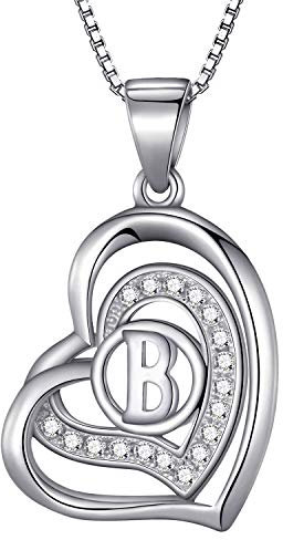 Morella Damen Halskette Herz Buchstabe B 925 Silber rhodiniert mit Zirkoniasteinen weiß 46 cm