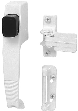 Prime-Line K 5116 Screen and Storm Door Push Button Latch Set With Night Lock, Fits Doors 1 – 1-1/4 In. Thick, White Finish (Single Pack)