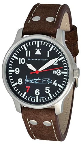 ARISTO Uhr – Messerschmitt Fliegeruhr Edelstahl 'Rote Sieben' mit Ronda Quarzuhrwerk – ME109-42R7