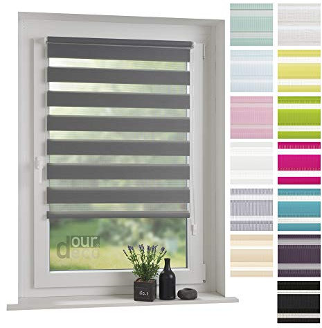 ourdeco® Doppel-Rollo, Duo-Rollo / 90 x 160 cm grau/lichtdurchlässig, Blickdicht, Montage ohne Bohren