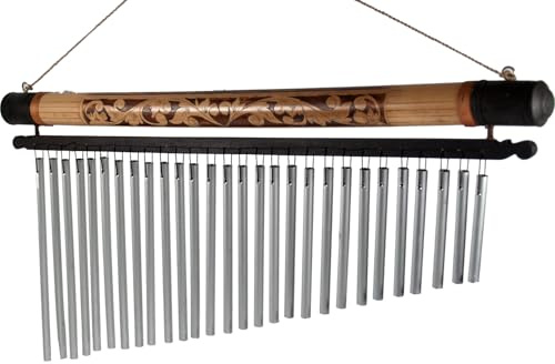 Aluminium Klangspiel, dekoratives Windspiel mit Bambus, Variante 8 | Länge der Klangstäbe: 8-22 cm, ideal für Garten und Balkon, beruhigende Klänge
