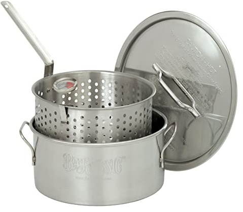 Bayou Classic 10 Quart Stainless Steel Fry Pot with Lid and Basket