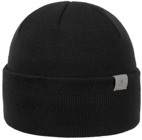 LIERYS Fine Merino Strickmütze Damen/Herren mit Umschlag - Wintermütze aus Merinowolle - Made in Germany - gestrickte Mütze als Oversize Beanie tragbar - One Size 54-61 cm - Winter schwarz One Size